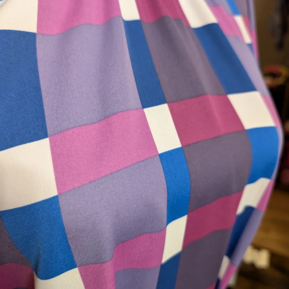 Ann Taylor Factory Plaid Flutter Sleeve Flare Dress | Large | Blue Purple - Picture 4 of 10